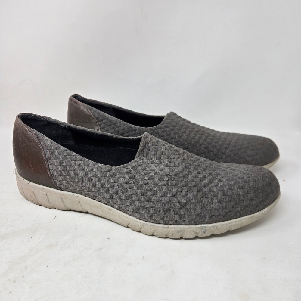 Munro American Gabbie Grey Woven Slip On Loafers Brown Leather Heel Womens 9N